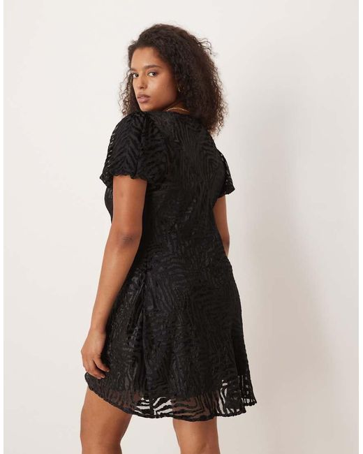 ASOS Black Asos Design Curve Velvet Animal Burnout Puff Sleeve Mini Dress