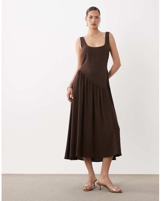 ASOS Natural Dropped Waist Linen Mix Maxi Dress