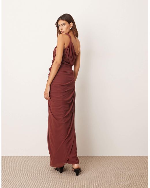 ARRANGE Pink One Shoulder Draped Twist Detail Maxi Dress With Metal Trim Detail