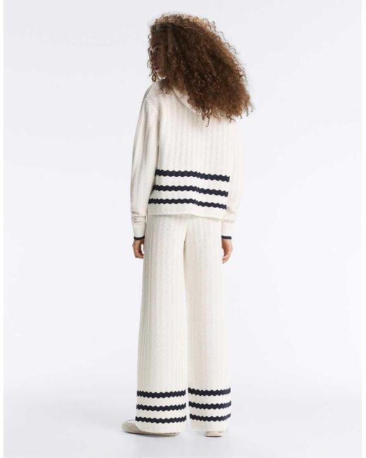 Oysho White Wave Knit Straight-leg Trousers