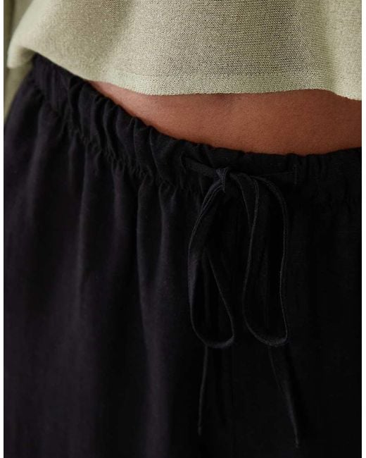 ASOS Black Linen Blend Wide Leg Pull On Trouser