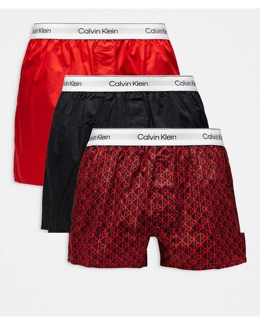 Calvin Klein Red Woven Boxers 3 Pack for men