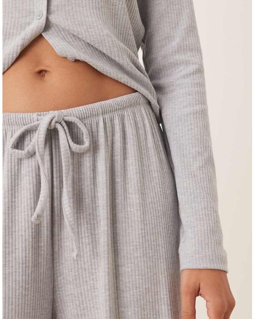 ASOS Natural Lounge Mix & Match Rib Wide Leg Trouser