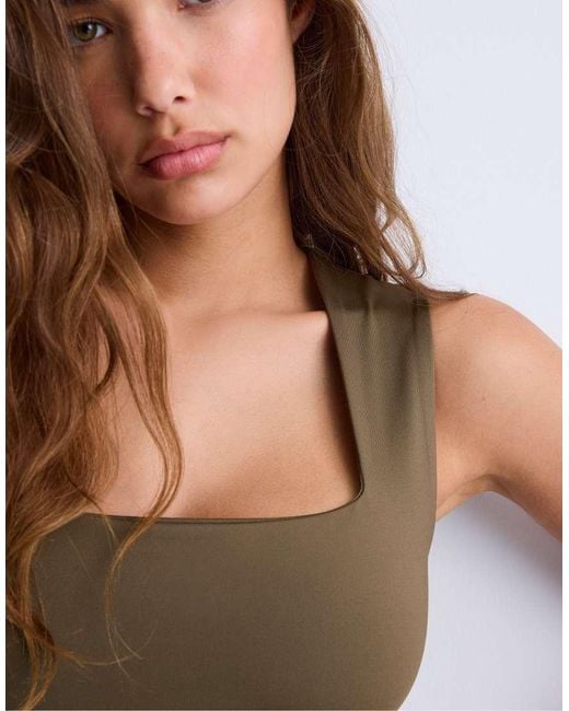 Stradivarius Blue Polyamide Bodysuit With Square Neckline