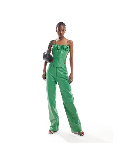 Pantalon droit en cuir à taille haute Muubaa en coloris Green