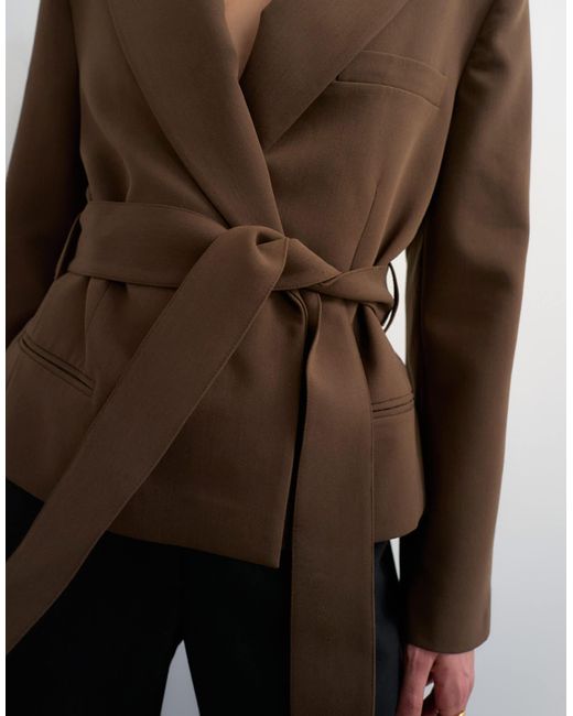 TOPSHOP Brown Cropped Belted Boxy Blazer