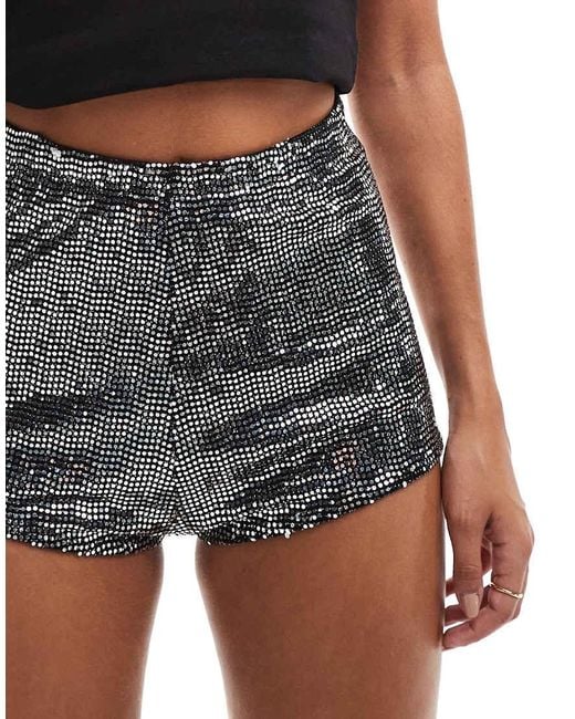 Miss Selfridge Gray Festival Metallic Hotpant Short