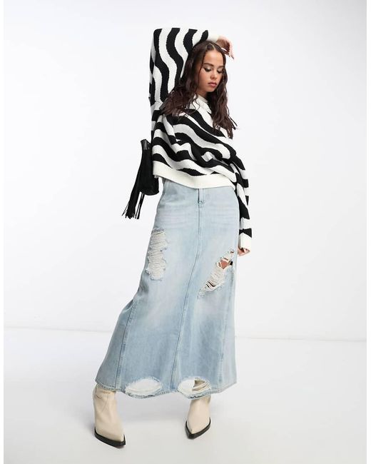 Mango Gray Oversize Wavy Striped Sweater