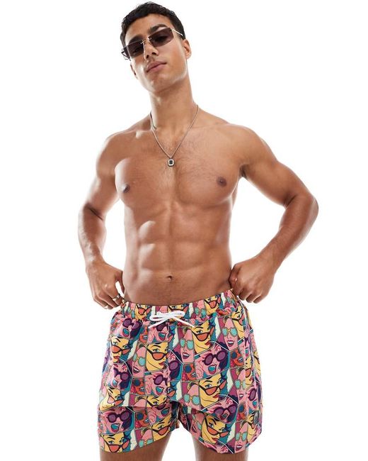 OOSC White Comic Book Candy Swim Shorts for men