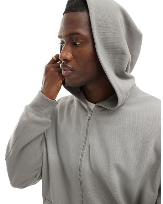 Sweat à capuche oversize entièrement zippé en piqué - délavé ASOS pour homme en coloris Gray