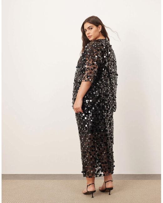 ARRANGE White Curve Sheer Grid Sequin Maxi Skirt Co Ord