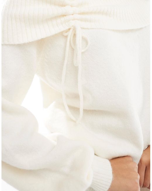 Pimkie White Knitted Bardot Ruched Detail Jumper