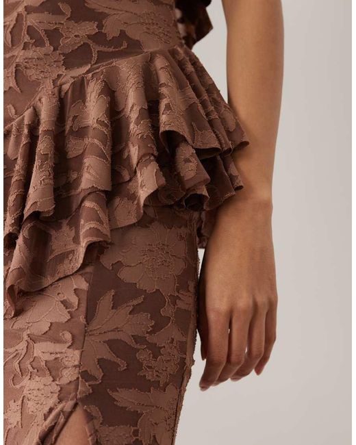 ASOS Brown Devore Halter Maxi Dress With Frill Neckline