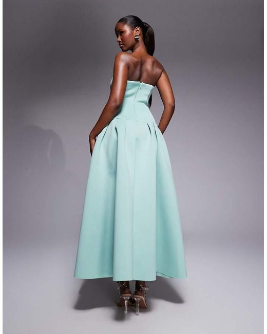 ASOS Blue Premium Dropped Waist Maxi Dress With squiggle Trim