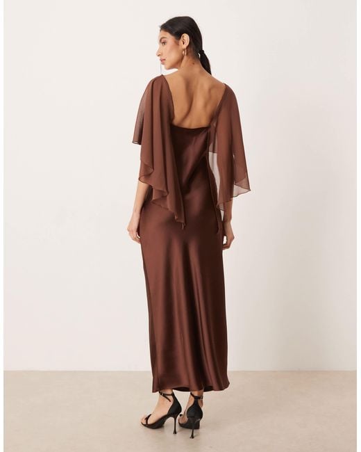 ASOS Brown Satin Cape Maxi Dress