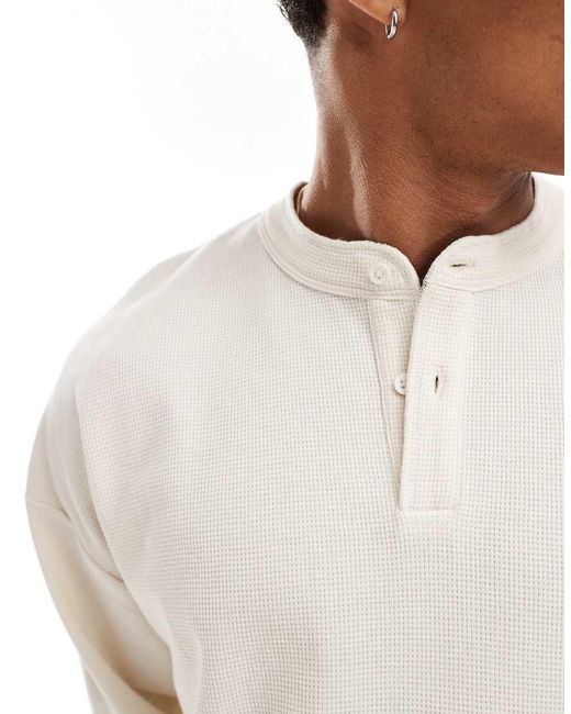 ASOS White Boxy Oversized Long Sleeve T-shirt With Henley Neck for men
