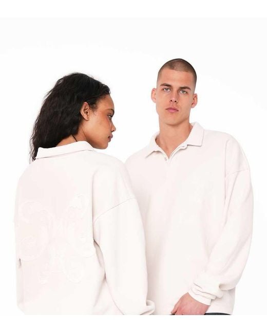 Sudadera Blanco Hueso Extragrande Con Cuello Tipo Polo Inscription De Multiply Apparel de color Pink