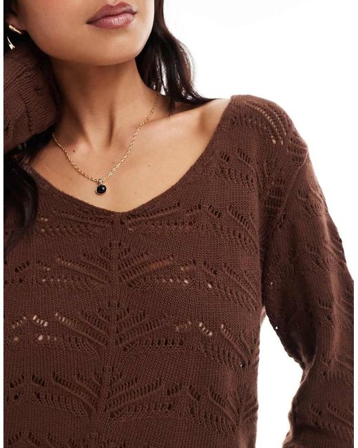 Maglione Marrone Cioccolato All'Uncinetto di Miss Selfridge in Brown