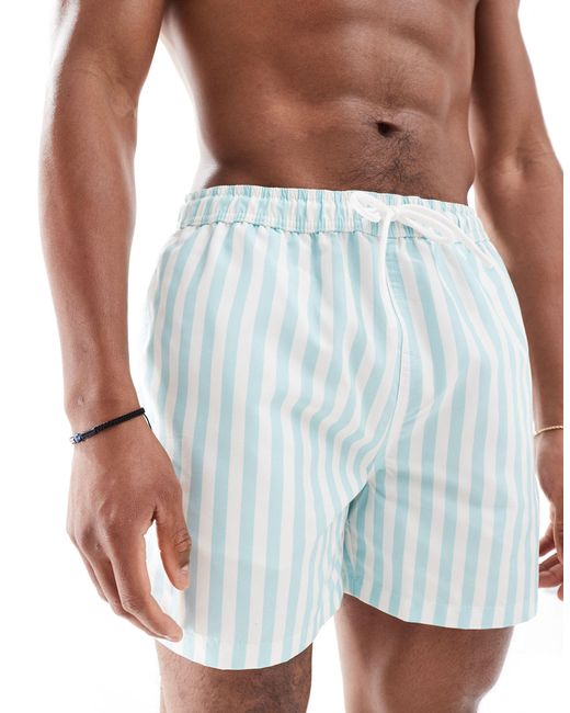 New Look Blue Lewis Striped Swim Shorts for men