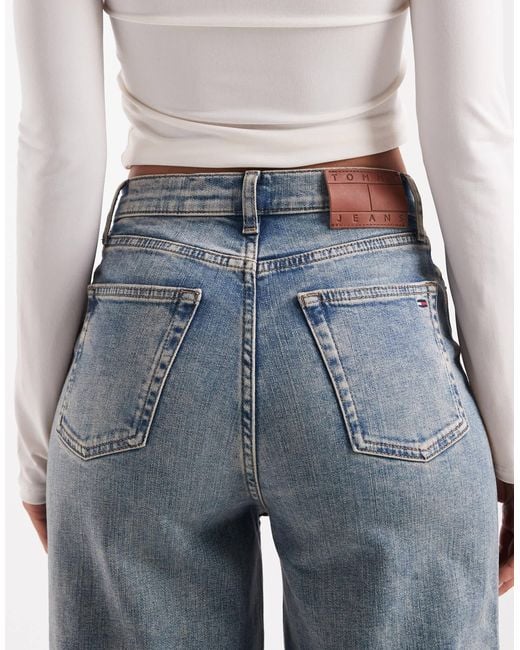 Tommy Hilfiger Blue Charlie High Rise Wide Leg Jeans With Embroidered Logo
