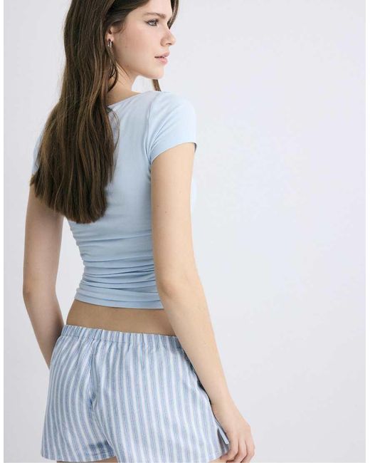 Stradivarius White Striped Button-Detail Shorts