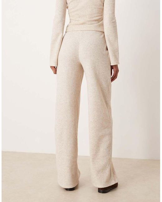 ASOS Natural Brushed Rib Knit Wide Leg Pants