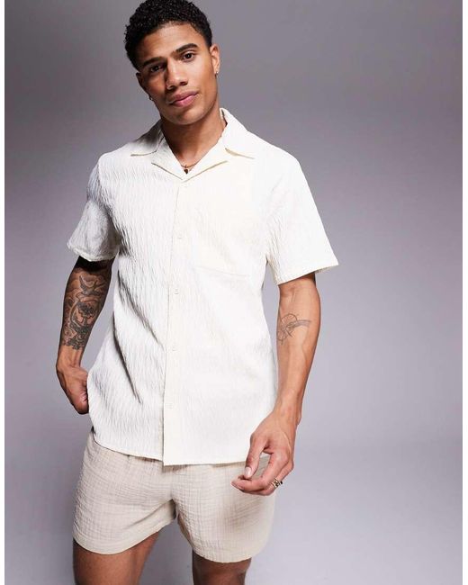 Camisa Playera De Manga Corta De Tejido Texturizado De -Blanco South Beach de hombre de color Gray