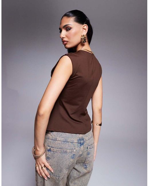 ASOS Brown Polyamide Plunge Top With Cinched Waist