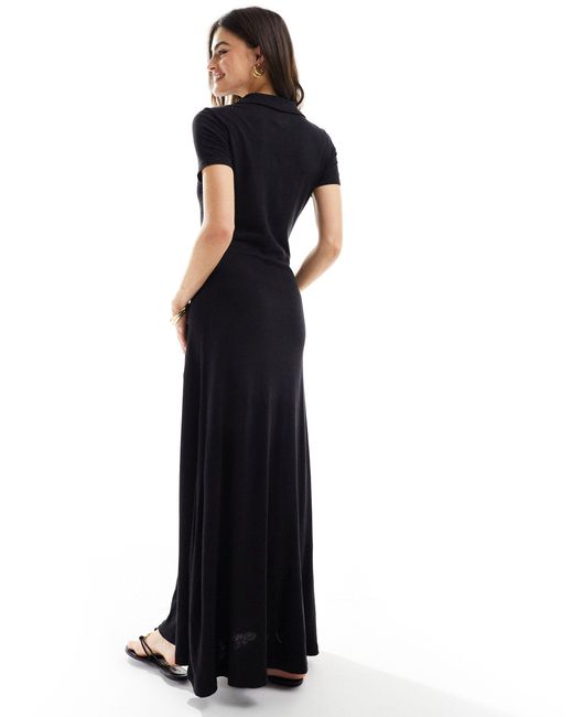 ASOS Black Collared Linen Look Maxi Tea Dress With Button Front