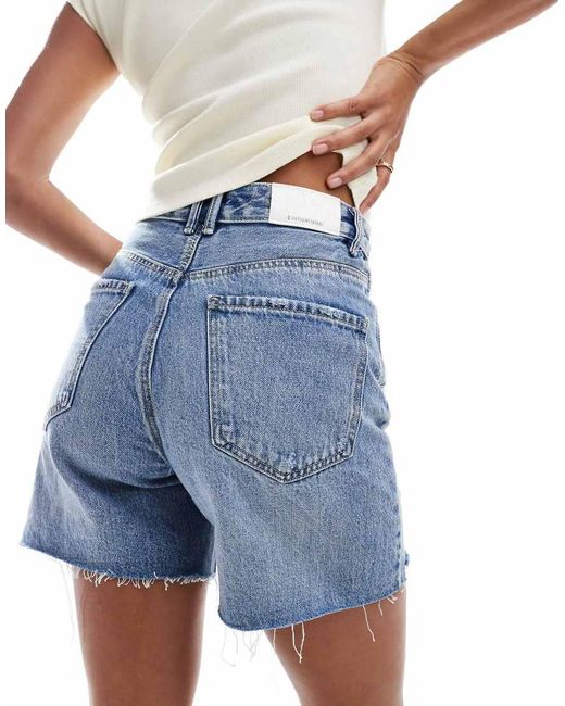 Stradivarius Blue Denim Dad Short