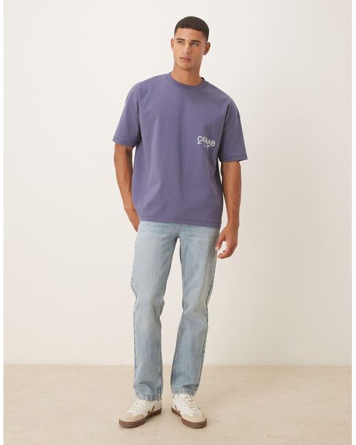 ASOS Purple Super Heavyweight Oversized T-shirt With Dropped Shoulder And Text Graphic for men