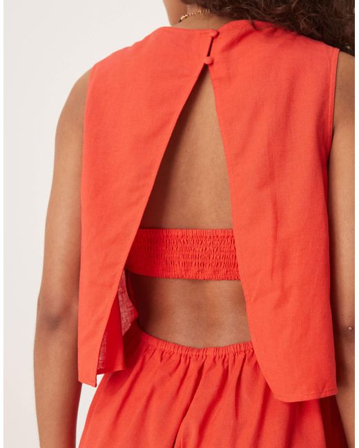ASOS Red Double Layer Playsuit With Open Back