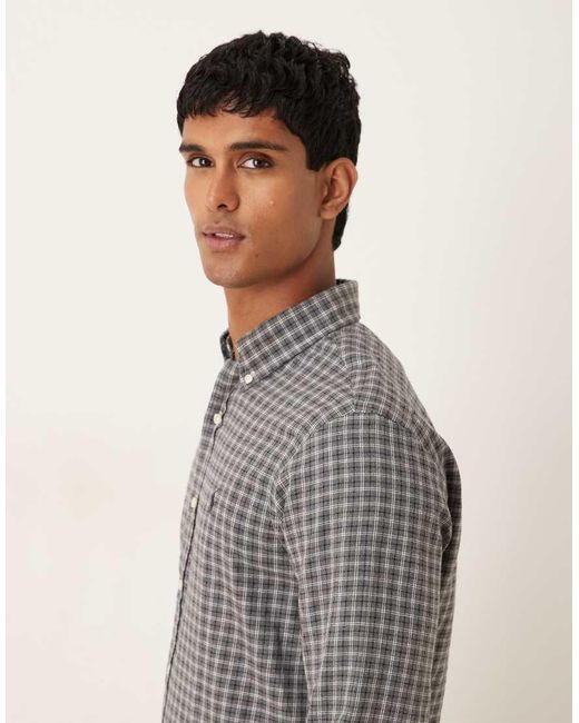 Polo Ralph Lauren Gray Icon Logo Custom Fit Check Sanded Twill Shirt for men