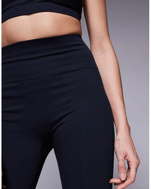 4505 Blue Tall Seamless Baby Rib High Waist Gym Leggings