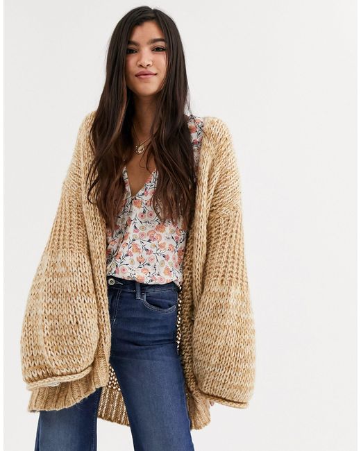 Free People Natural Home Town Volume Sleeve Cardigan-white