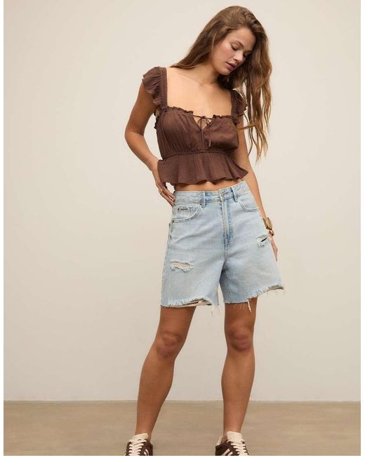 Stradivarius Blue D93 Longline Denim Shorts