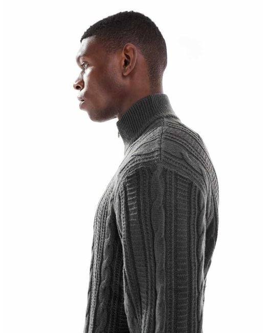 JJ Rebel Black Cable Knit 1/4 Zip Jumper for men