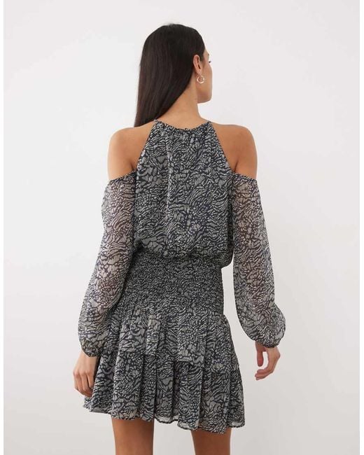 Mango Gray Teen Cold Shoulder Ruffle Mini Dress