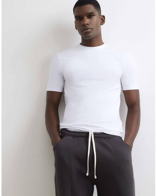 River Island Gray Muscle Fit Cotton Stretch T-Shirt for men