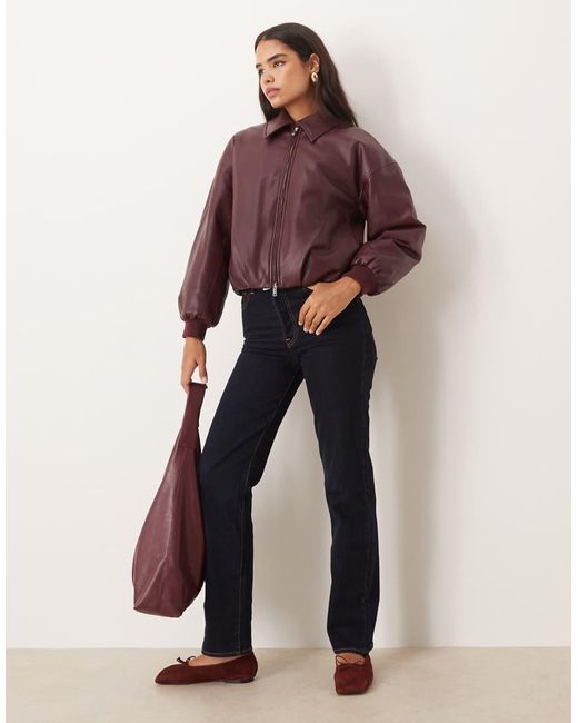 Abercrombie & Fitch Purple Vegan Leather Bubble Hem Bomber Coat