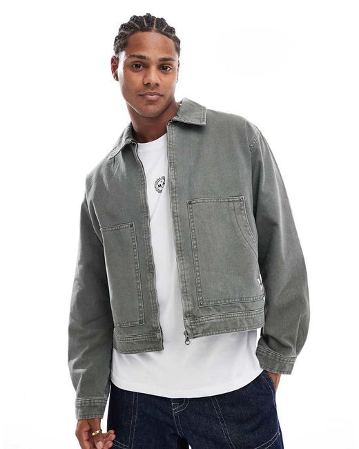 Pull&Bear Gewassen Utility Jack Van Denim in het Gray voor heren