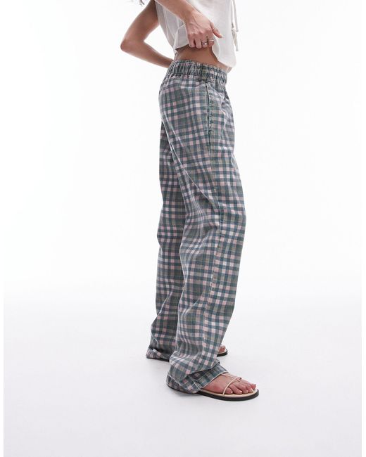 TOPSHOP Gray Check Pull On Trouser