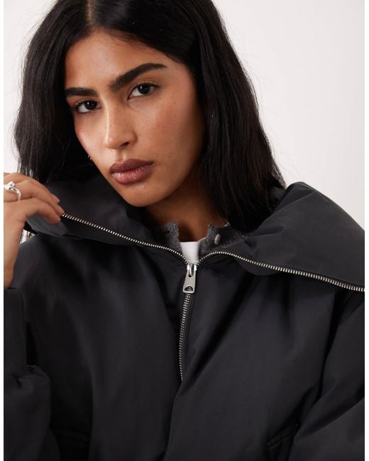 Mango Black Padded Zip Through Bomber Jacket