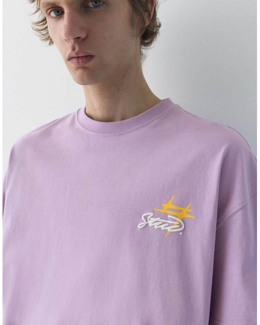 Pull&Bear Purple Stwd T-Shirt for men