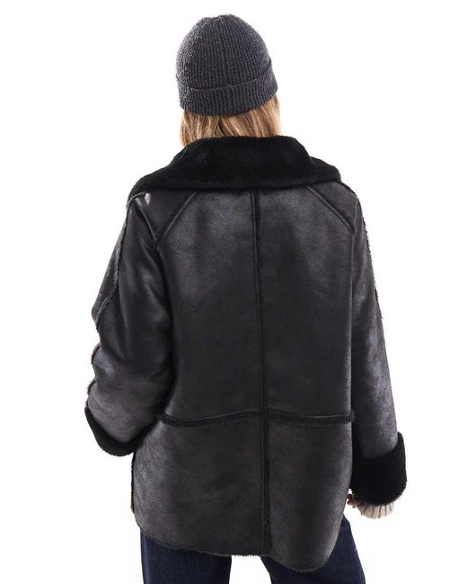 Pretty Lavish Black Oversized Aviator Coat