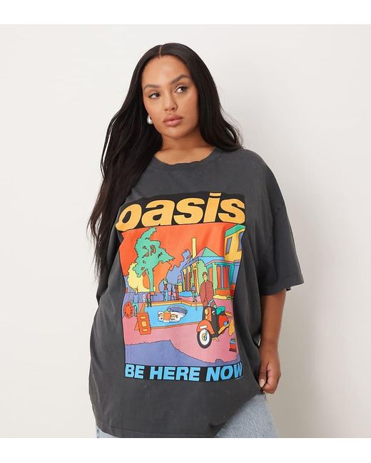 ASOS Gray Asos Design Curve Oversized T-shirt With Oasis Licence Graphic
