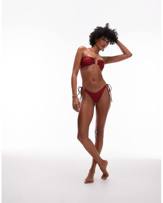 TOPSHOP Red Thailand Bandeau Bikini Top With Metal Trim