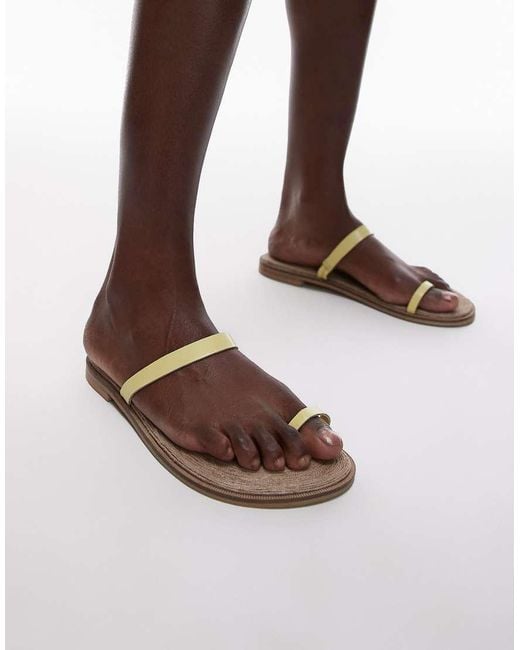 TOPSHOP Brown Kik Real Leather Toe Loop Flat Sandal