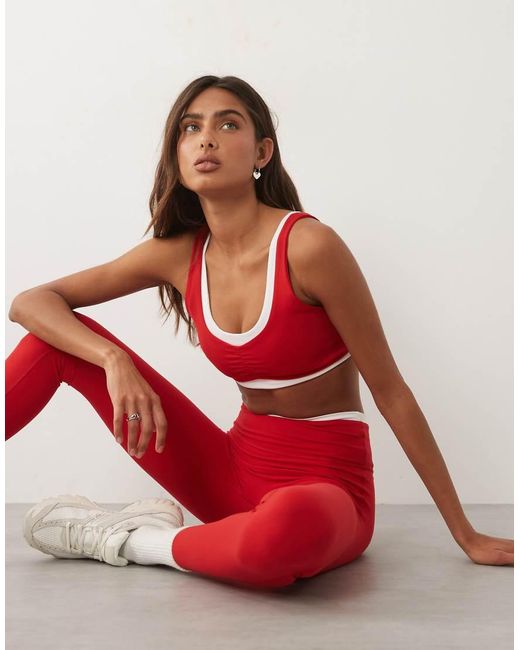 Abercrombie & Fitch Red Ypb Studioflex Double Layer Sports Bra Co-ord