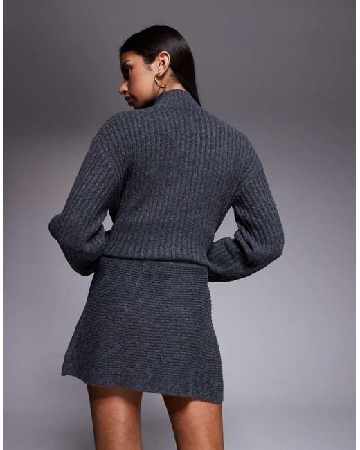 Kaiia Gray Exclusive Ribbed Knit Mini Skater Skirt Co-ord